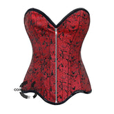 Red Brocade Bottom With Curvy Design Front  Silver Zipper Steampunk Gothic Overbust Corset